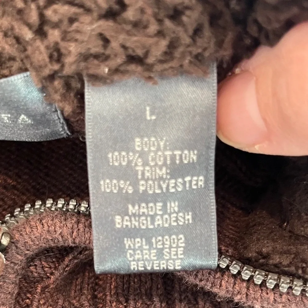 Oscar de la Renta Mens Quarter Zip Sweater Brown Ribbed Sherpa Large Cotton Knit